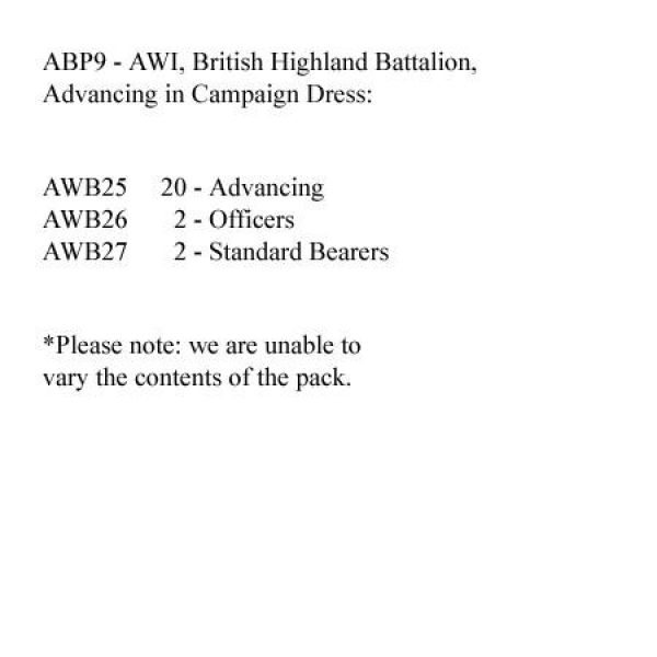 Front Rank Miniatures: ABP9 British Highland Infantry Advancing, Campaign Dress (24 Figures)