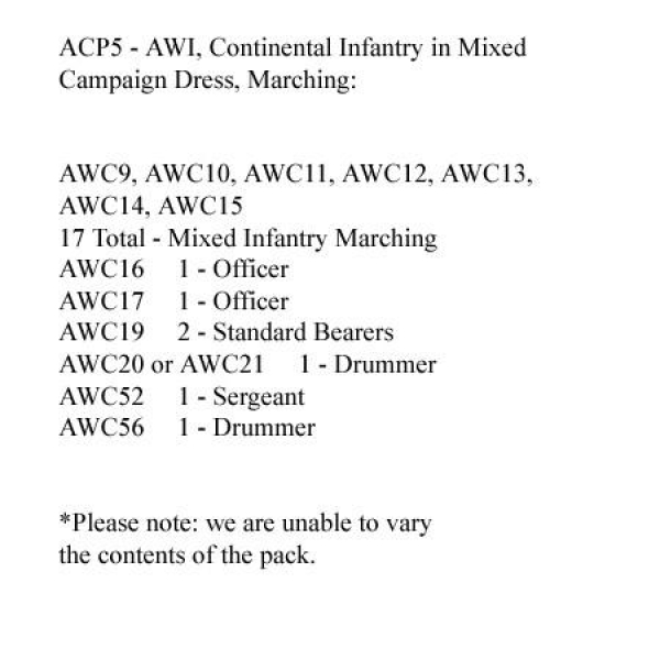 Front Rank Miniatures: ACP5 Continental Infantry Mixed Campaign Dress, Marching, Shouldered Mus
