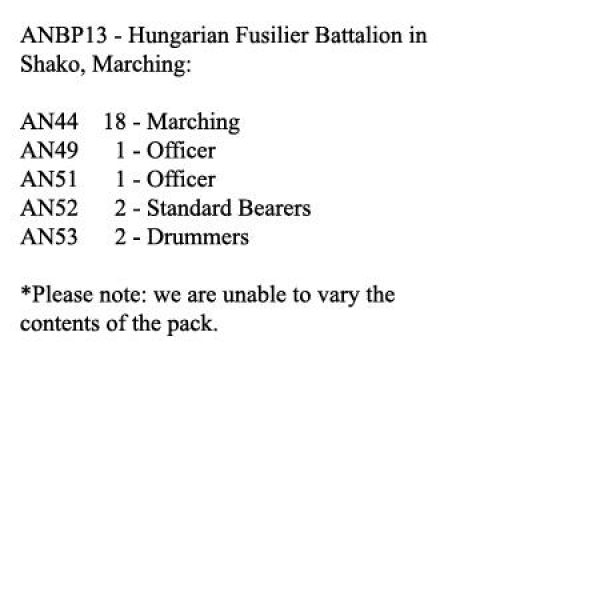 Front Rank Miniatures: ANBP13 Hungarian Fusilier Battalion In Shako, Marching (24 Figures)