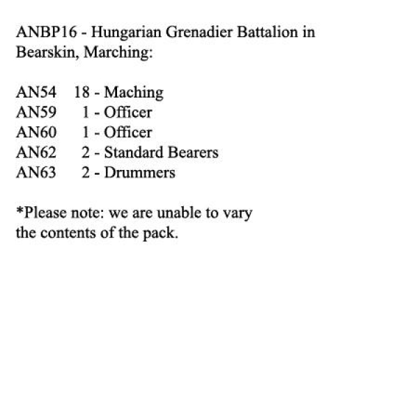 Front Rank Miniatures: ANBP16 Hungarian Grenadier Battalion In Bearskin, Marching (24 Figures)