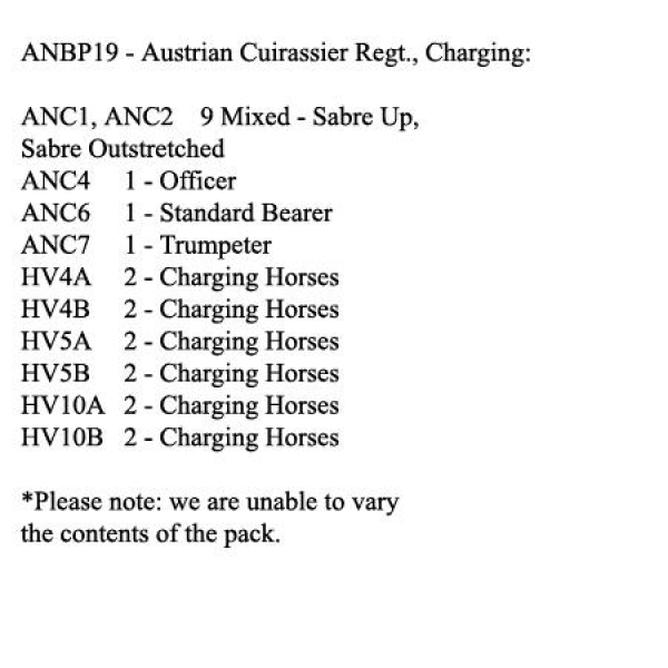 Front Rank Miniatures: ANBP19 Austrian Cuirassier Regiment, Charging (12 Mounted Figures)