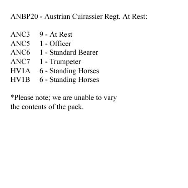 Front Rank Miniatures: ANBP20 Austrian Cuirassier Regiment, At Rest (12 Mounted Figures)
