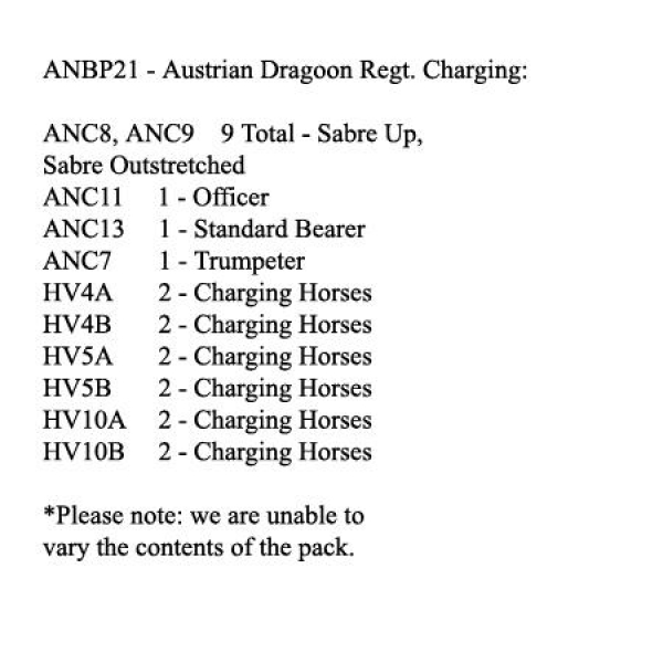 Front Rank Miniatures: ANBP21 Austrian Dragoon Regiment, Charging (12 Mounted Figures)