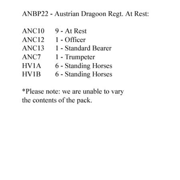 Front Rank Miniatures: ANBP22 Austrian Dragoon Regiment, At Rest (12 Mounted Figures)