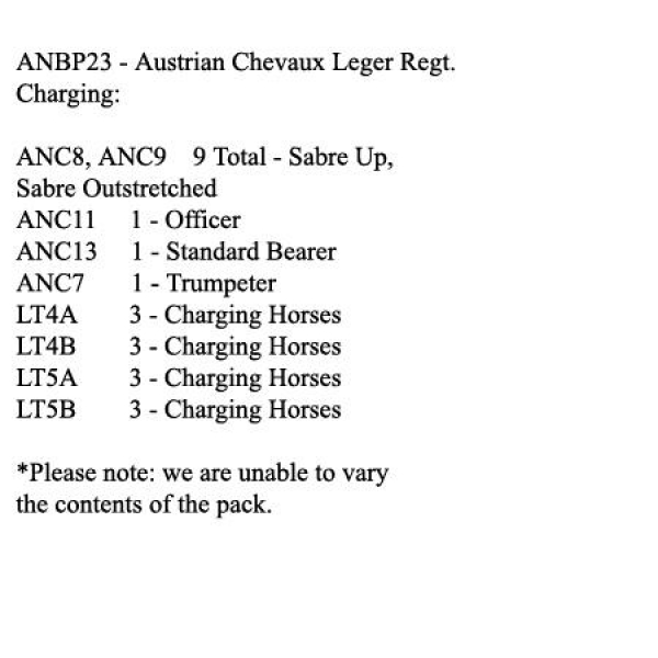 Front Rank Miniatures: ANBP23 Austrian Chevaux Leger Regiment, Charging (12 Mounted Figures)