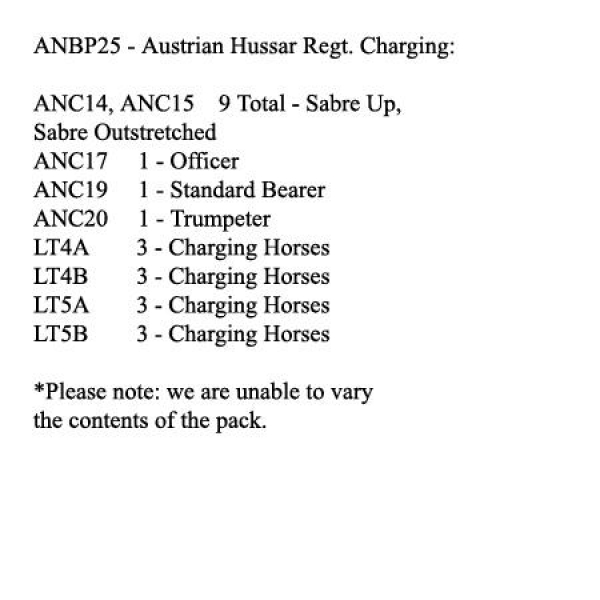Front Rank Miniatures: ANBP25 Austrian Hussar Regiment, Charging (12 Mounted Figures)