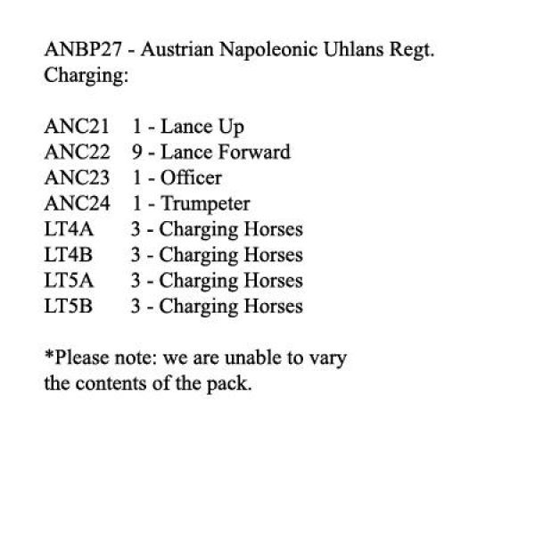 Front Rank Miniatures: ANBP27 Austrian Uhlans Regiment, Charging (12 Mounted Figures)