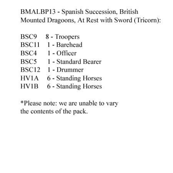 Front Rank Miniatures: BMALBP13 British Dragoon At Rest With Sword, In Tricorn (12 Mounted Figu