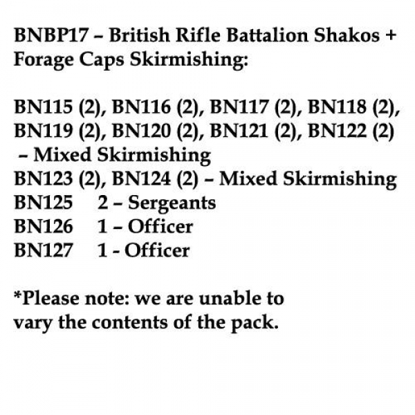 Front Rank Miniatures: BNBP17 British Rifle Battalion, Shako / Forage Caps, Skirmishing (24 Figures)