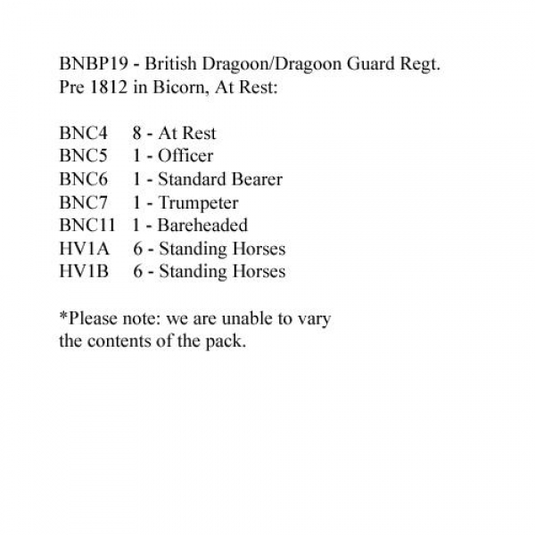 Front Rank Miniatures: BNBP19 Napoleonic British Dragoon/Dragoon Guard Regt - Pre 1812, Bicorn, At R