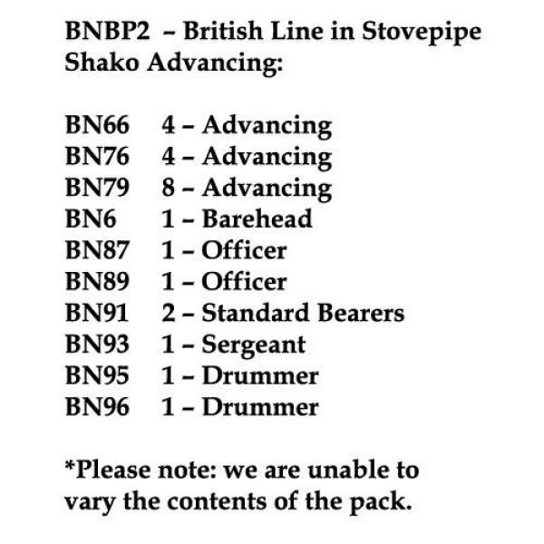 Front Rank Miniatures: BNBP2 British Line Battalion, Stovepipe Shako, Advancing (24 Figures)