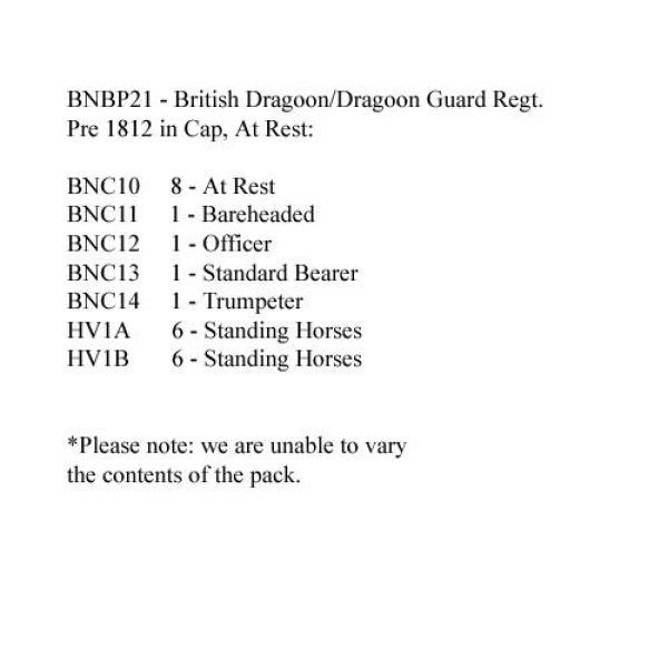 Front Rank Miniatures: BNBP21 Napoleonic British Dragoon/Dragoon Guard Regt - Pre 1812, In Cap, At R