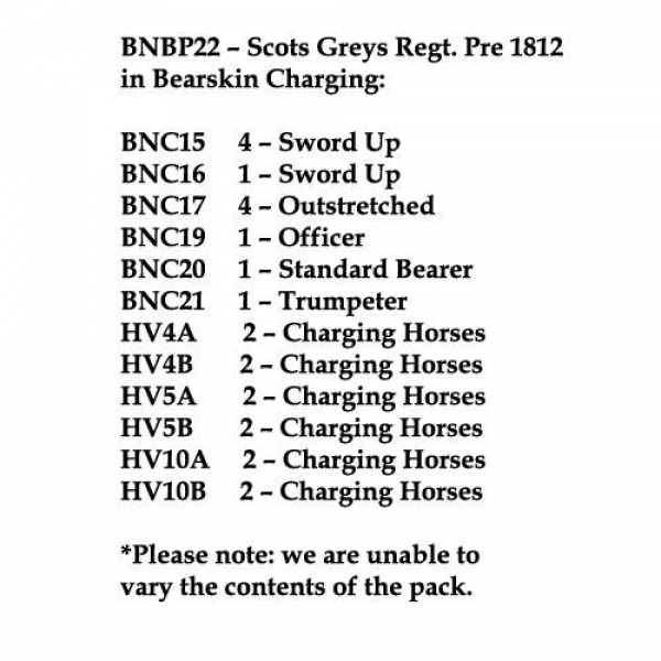 Front Rank Miniatures: BNBP22 Scots Grey's Regiment - Pre 1812, Bearskin, Charging (12 Mounted Figur