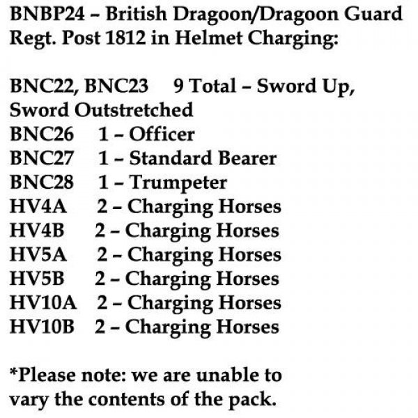 Front Rank Miniatures: BNBP24 Napoleonic British Dragoon/Dragoon Guard Regt - Post 1812, Helmet, Cha