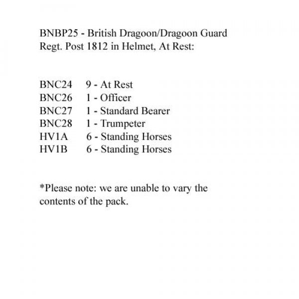 Front Rank Miniatures: BNBP25 Napoleonic British Dragoon/Dragoon Guard Regt - Post 1812, Helmet, At 