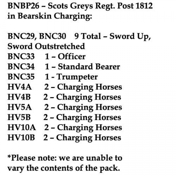 Front Rank Miniatures: BNBP26 Scots Grey's Regiment - Post 1812, Bearskin, Charging (12 Mounted Figu