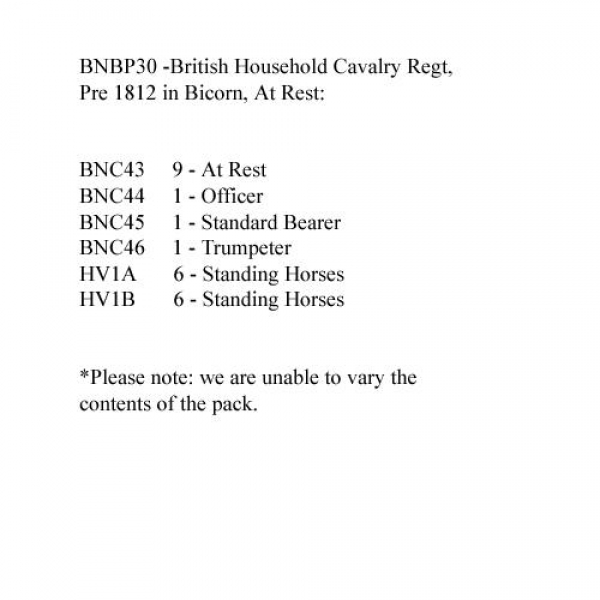 Front Rank Miniatures: BNBP30 Napoleonic British Household Cavalry Regt - Pre 1812, Bicorn, At Rest 