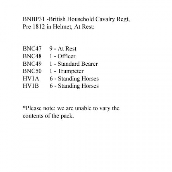 Front Rank Miniatures: BNBP31 Napoleonic British Household Cavalry Regt - Post 1812, Helmet, At Rest