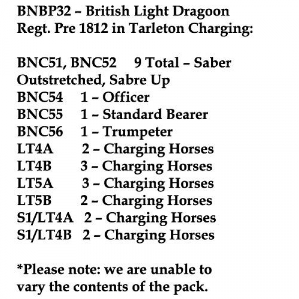 Front Rank Miniatures: BNBP32 Napoleonic British Light Dragoon Regiment - Pre 1812, Tarleton, Chargi