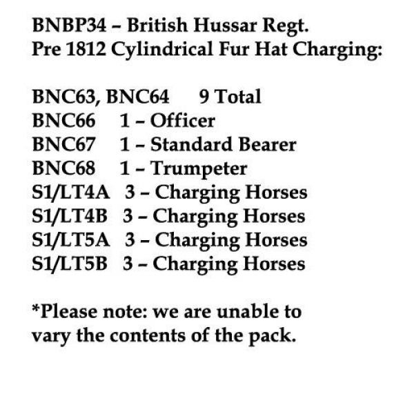 Front Rank Miniatures: BNBP34 Napoleonic British Hussar Regiment - Pre 1812, Cylindrical Fur Hat, Ch