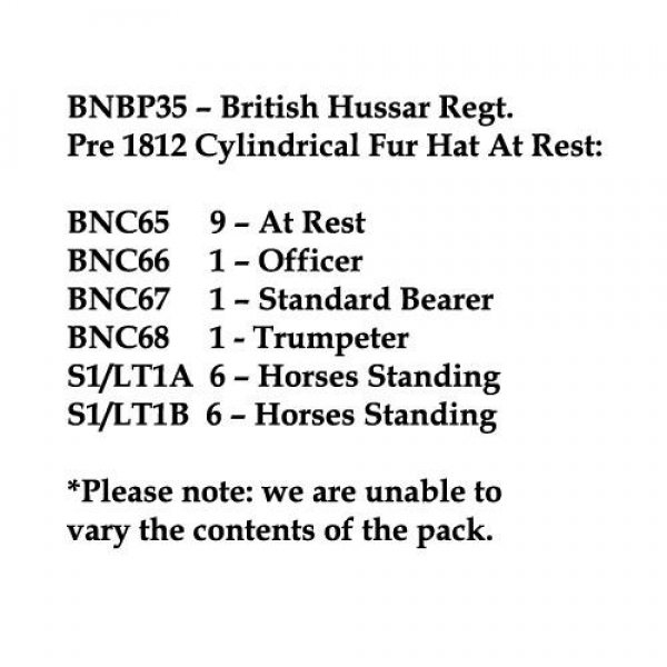Front Rank Miniatures: BNBP35 Napoleonic British Hussar Regiment - Pre 1812, Cylindrical Fur Hat, At