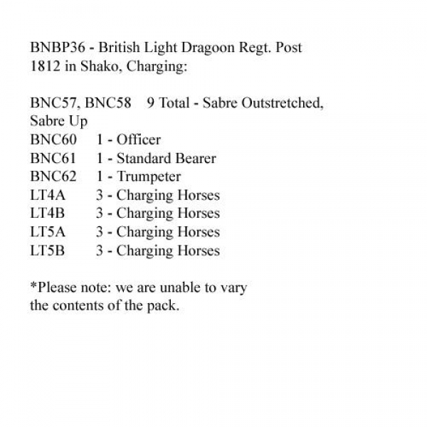 Front Rank Miniatures: BNBP36 Napoleonic British Light Dragoon Regiment - Post 1812, Shako, Charging