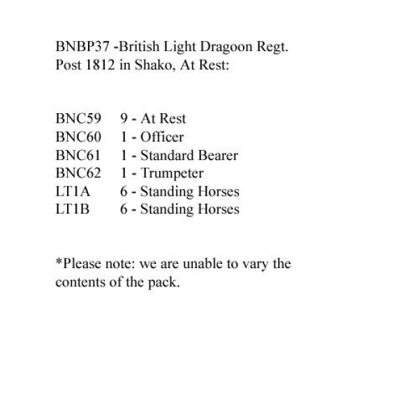 Front Rank Miniatures: BNBP37 Napoleonic British Light Dragoon Regiment - Post 1812, Shako, At Rest 