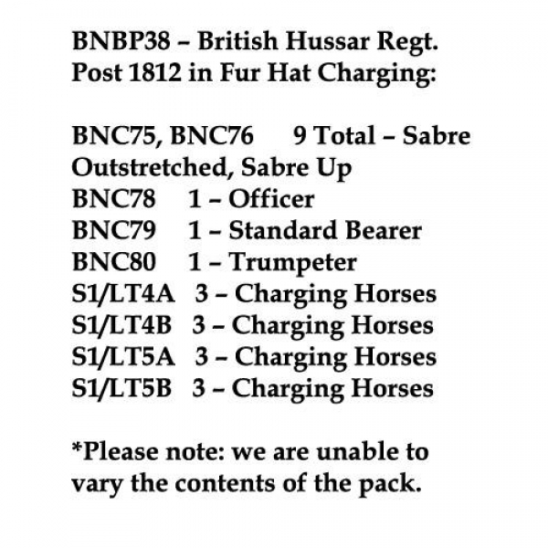 Front Rank Miniatures: BNBP38 Napoleonic British Hussar Regiment - Post 1812, In Fur Hat, Charging (