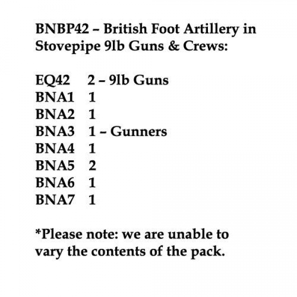 Front Rank Miniatures: BNBP42 British Foot Artillery In Stovepipe Shako (2 Guns, 8 Crew)