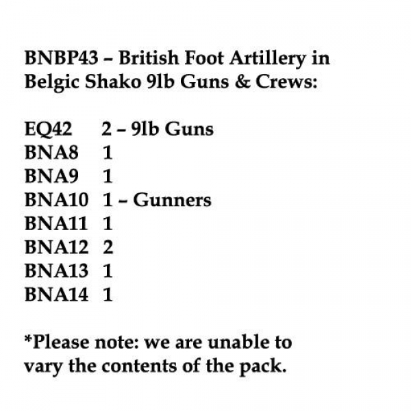 Front Rank Miniatures: BNBP43 British Foot Artillery In Belgic Shako (2 Guns, 8 Crew)