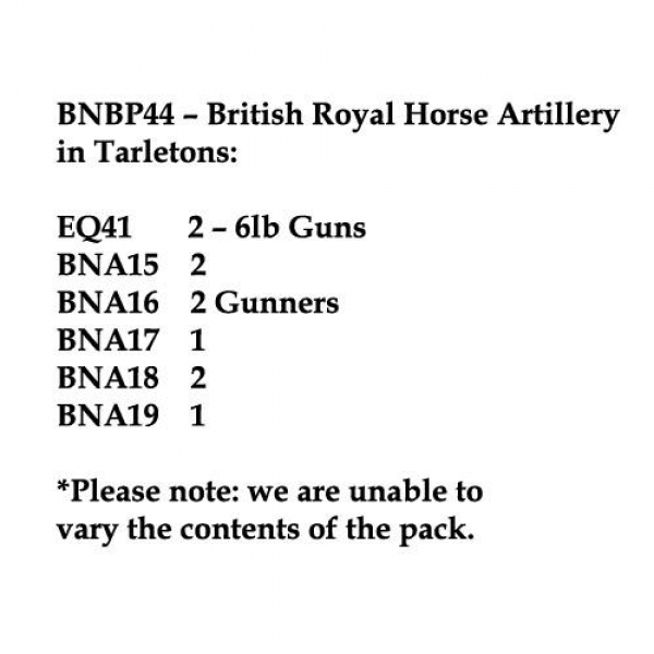 Front Rank Miniatures: BNBP44 Royal Horse Artillery In Tarletons (2 Guns, 8 Crew)