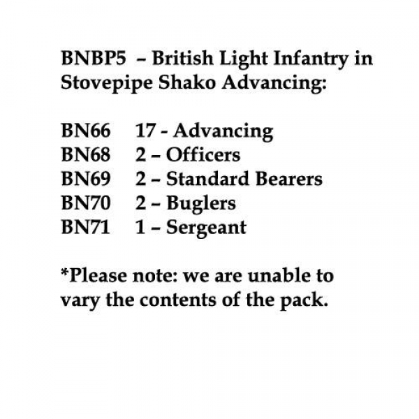 Front Rank Miniatures: BNBP5 British Light Infantry Battalion, Stovepipe Shako, Advancing (24 Figure