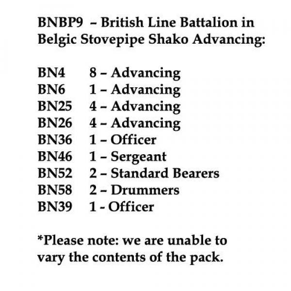 Front Rank Miniatures: BNBP9 British Line Battalion, Belgic Shako, Advancing (24 Figures)
