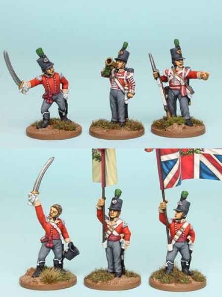 Front Rank Miniatures: BNRPK24 Mixed British Light Infantry Command In Stovepipe Shako, Standing (6 