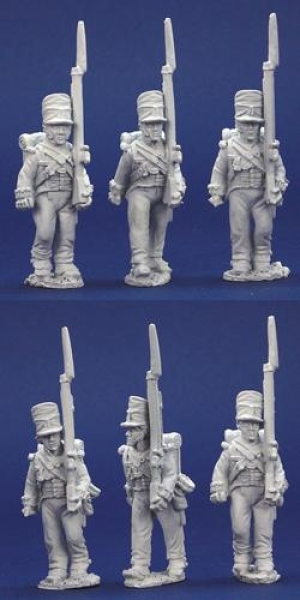 Front Rank Miniatures: BNRPK9 Mixed British Centre Company In Covered Belgic Shako Marching (6 Figur