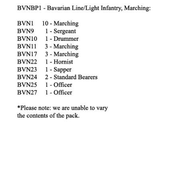 Front Rank Miniatures: BVNBP1 Bavarian Line/Light Infantry Marching (24 Figures)
