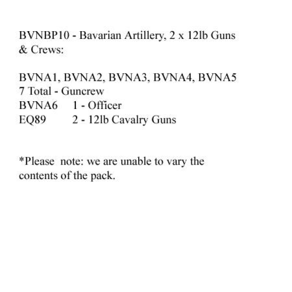 Front Rank Miniatures: BVNBP10 Bavarian Artillery Pack (2 x 12lb Field Gun, 8 Crew)