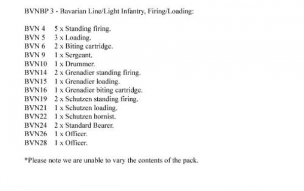 Front Rank Miniatures: BVNBP3 Bavarian Line/Light Firing / Loading (24 Figures)