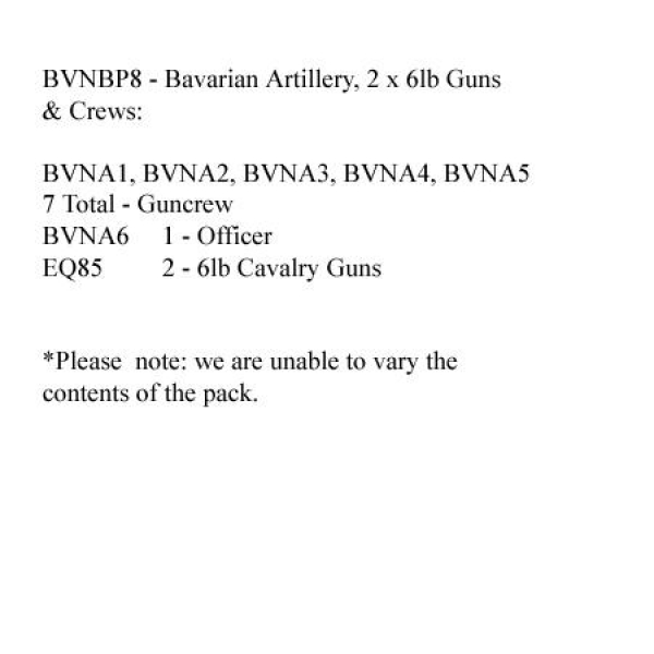Front Rank Miniatures: BVNBP8 Bavarian Artillery Pack (2 x Cavalry 6lb Gun, 8 Crew)