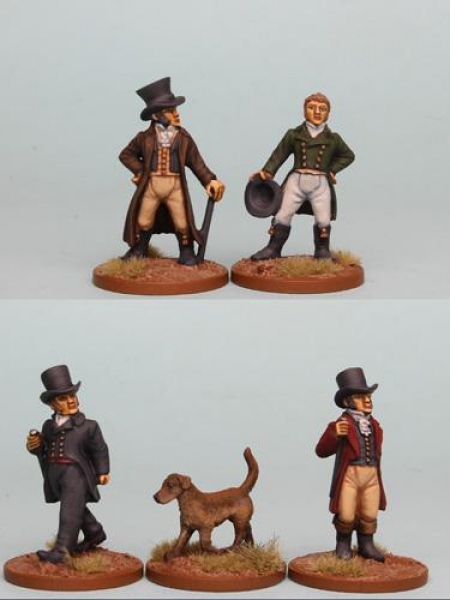 Front Rank Miniatures: CNPK1 Napoleonic Civilian Pack, 4 Gentlemen Figures And A Dog (Figs Sold Only