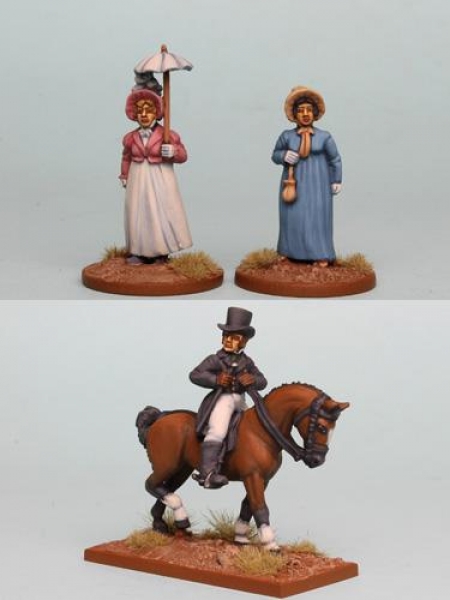 Front Rank Miniatures: CNPK2 Napoleonic Civilian Pack, Mounted Gentleman Figure And Horse Plus 2 Lad