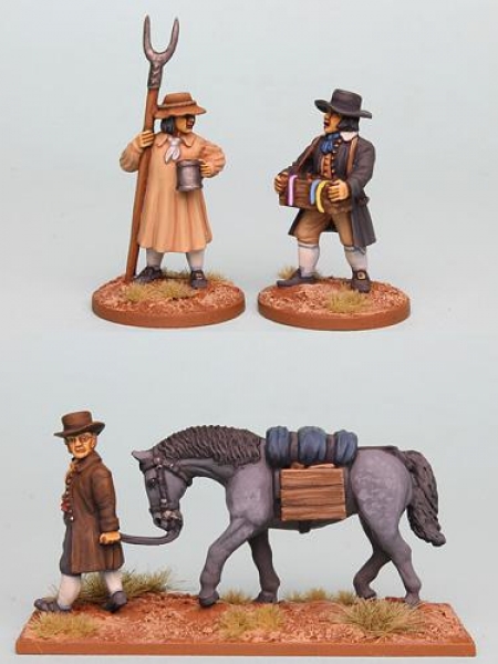 Front Rank Miniatures: CNPK3 Napoleonic Civilian Pack, Man Leading Packhorse Plus Pedlar And Farm La