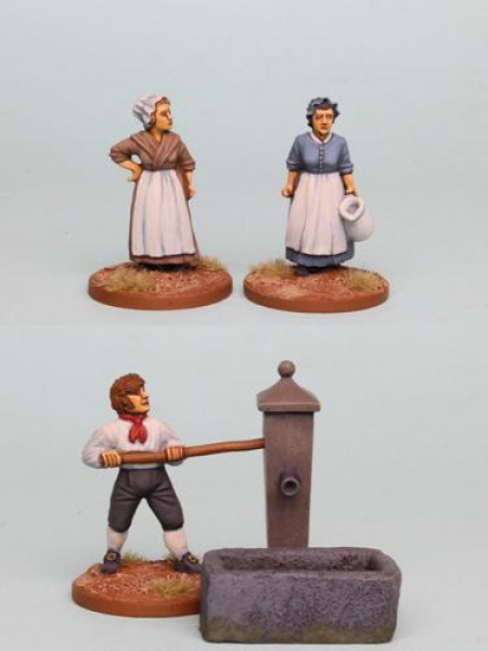 Front Rank Miniatures: CNPK4 Napoleonic Civilian Pack, Man Working Water Pump, Plus 2 Women (Figs So