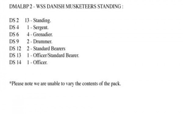 Front Rank Miniatures: DMALBP2 Danish Musketeers Standing Shouldered Muskets (Includes Grenadier Com