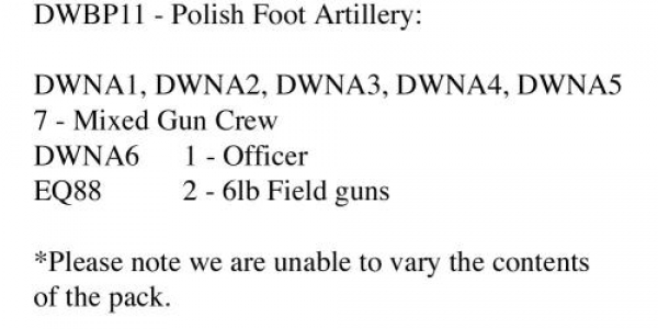 Front Rank Miniatures: DWBP11 Polish Foot Artillery (2 x 6lb Field Guns, 8 Crew)