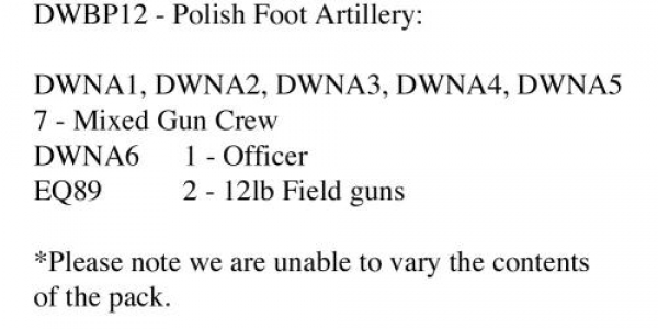 Front Rank Miniatures: DWBP12 Polish Foot Artillery (2 x 12lb Field Guns & 8 Crew)