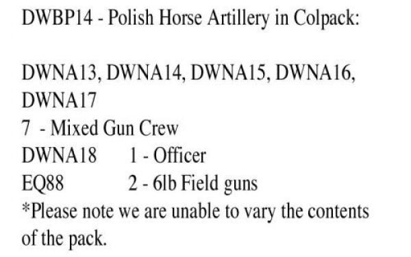 Front Rank Miniatures: DWBP14 Polish Horse Artillery In Colpack 2 x 6lb Field Guns & Crew