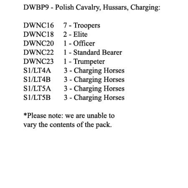 Front Rank Miniatures: DWBP9 Polish Hussar Regiment, Charging (12 Mounted Figures)