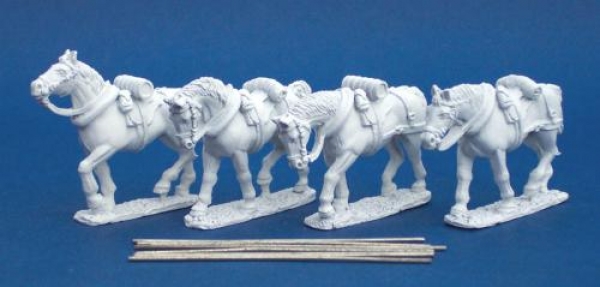 Front Rank Miniatures: EQ92 British 4 Horse Limber Team (2 Saddled & 2 Unsaddled Horses & 8 Traces)