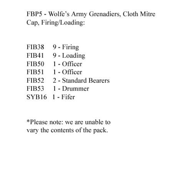 Front Rank Miniatures: FBP5 Wolfe's Grenadier Battalions - British Grenadier, Cloth Mitre Cap, Firin